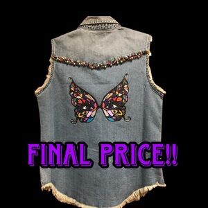 One of a Kind Butterfly Mask Sleeveless Denim Shirt